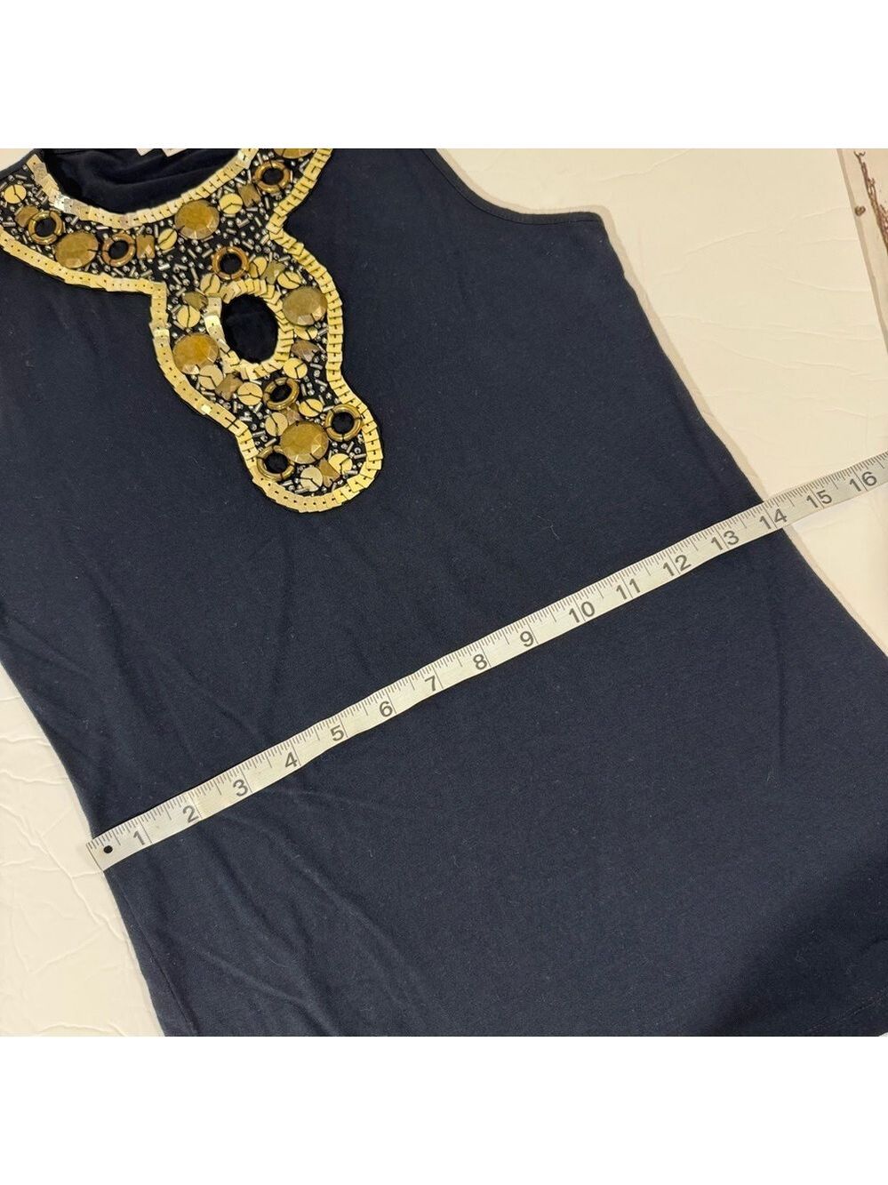 Cache Black Top with Bib Collar  Metallic Accents and Sequins Small - Picture 6 of 9